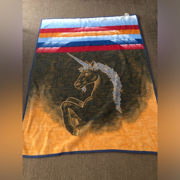 Vintage Biederlack Pegasus Unicorn Blanket Reversible GERMANY 74x56”
